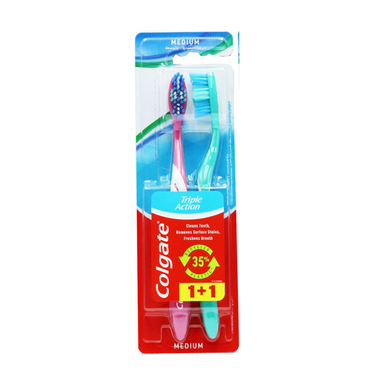 2x Colgate Triple Action Twin Medium Toothbrush - 2pk