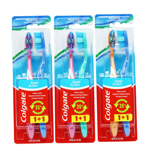 2x Colgate Triple Action Twin Medium Toothbrush - 2pk