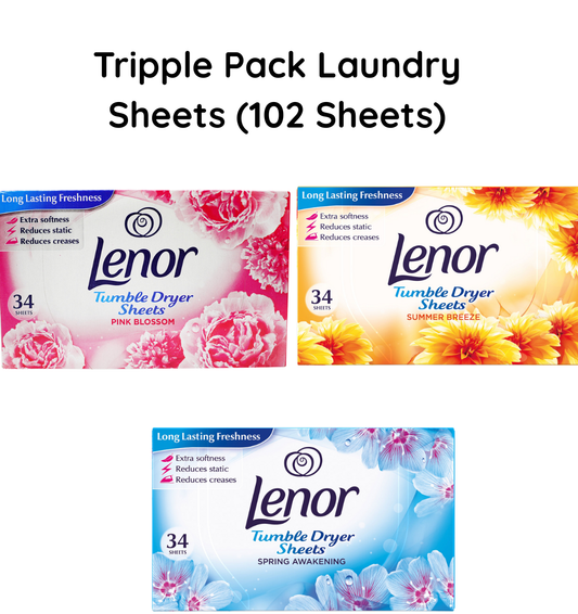 Lenor Tumble Dryer Sheets Laundry Sheets Tripple Pack (102 Sheets)
